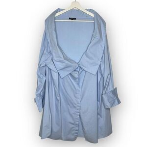 Lane Bryant Off Shoulder Blue Long Sleeve Button Up Blouse Shirt Women's Size 24